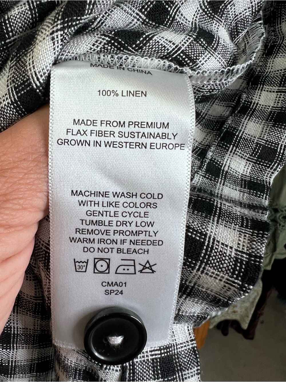 QUINCE Black and White Linen Gingham Check Button Front Shirtwaist Dress, S - Picture 11 of 12